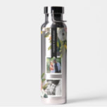 Floral Photo Collage Water Bottle<br><div class="desc">Personalised names over painted floral bouquet with square photo frames.</div>