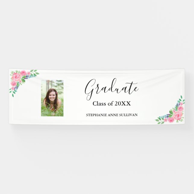 Floral Photo Congratulations Graduation Party Banner (Horizontal)