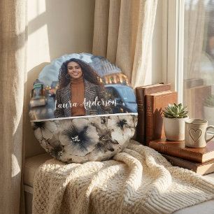 Floral photo create your own modern cute round cushion