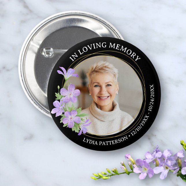 Floral Photo Elegant Memorial Sympathy Funeral 6 Cm Round Badge (Creator Uploaded)