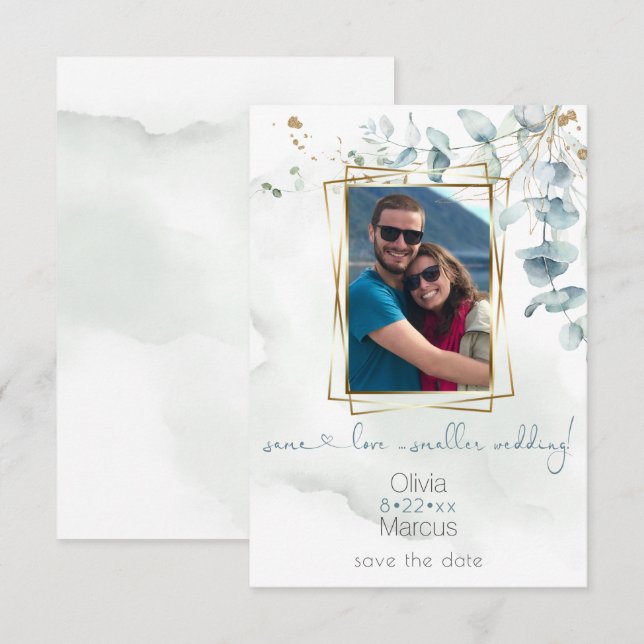 Floral Photo Frame Dusty Green Eucalyptus Invitation (Front/Back)