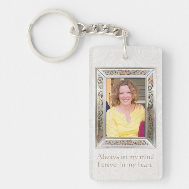 Floral Photo frame Quote custom Memorial Keychain (Front)