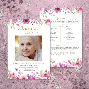 Floral Photo Funeral Memorial Order Of Service Programme