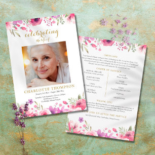 Floral Photo Funeral Memorial Order Of Service Programme