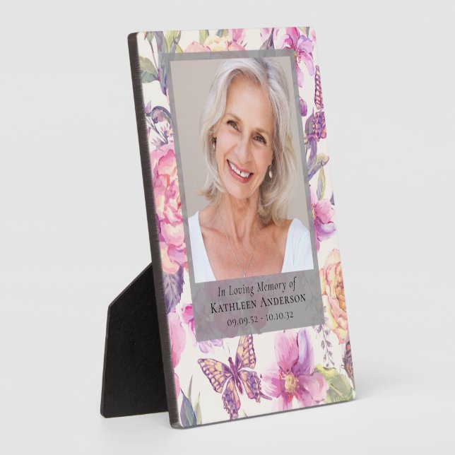 Floral Photo Funeral Memorial  Plaque (Side)