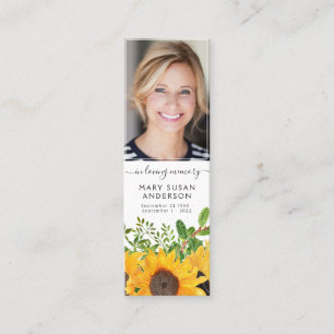 Floral Photo Funeral Memorial Poem Bookmark Mini Business Card