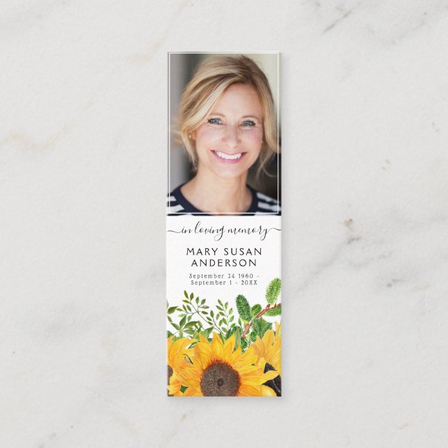 Floral Photo Funeral Memorial Poem Bookmark Mini Business Card (Front)