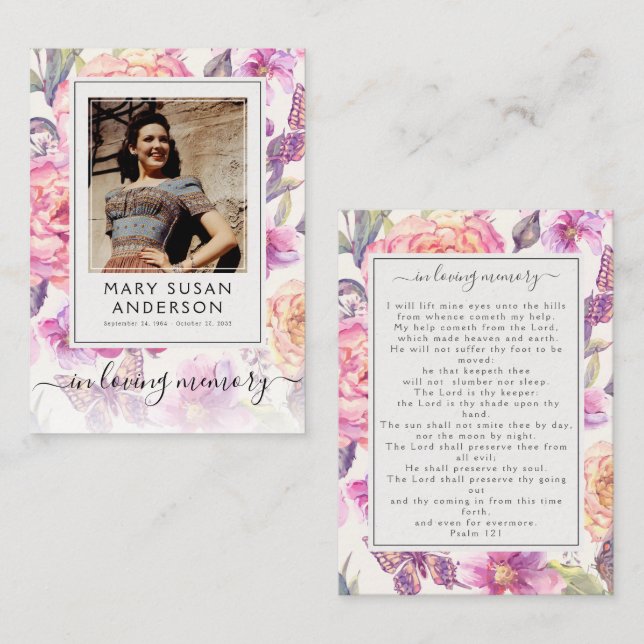 Floral Photo Funeral Memorial Prayer Card (Front/Back)