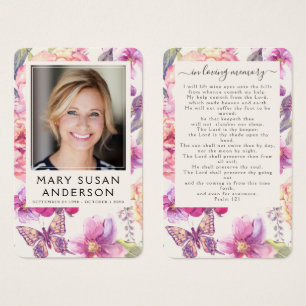 Floral Photo Funeral Memorial Prayer Card