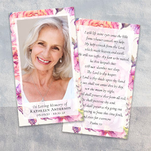 Floral Photo Funeral Memorial Prayer Card