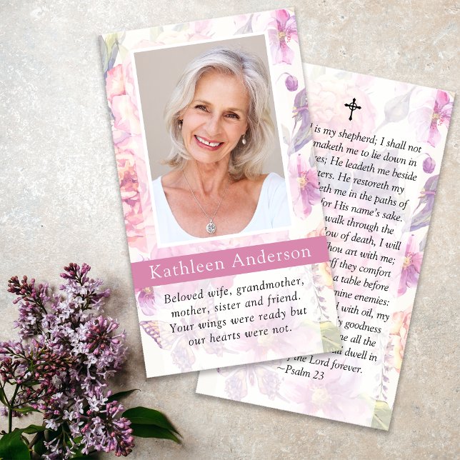 Floral Photo Funeral Memorial Prayer Card (Creator Uploaded)