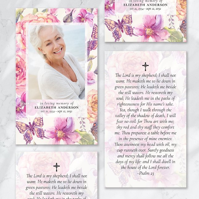 Floral Photo Funeral Memorial Prayer Card (Creator Uploaded)