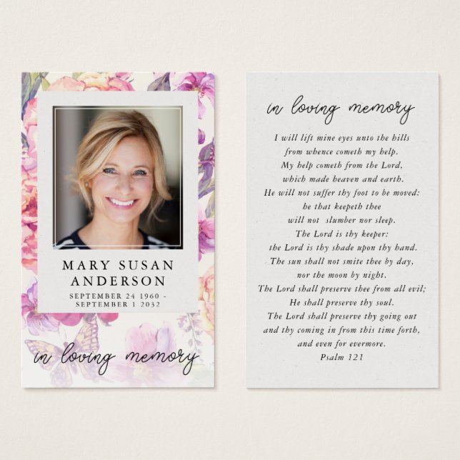 Floral Photo Funeral Memorial Prayer Card (Front & Back)