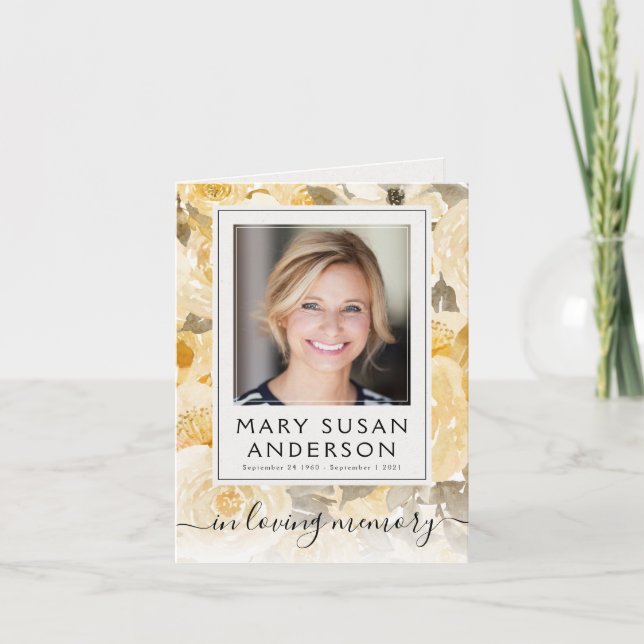 Floral Photo Funeral Memorial Thank You Note Card (Front)