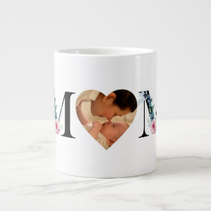 Floral Photo Heart Mother's Day Large Coffee Mug