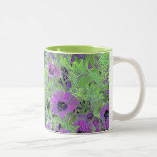 Floral PHOTO MANIPULATION, PURPLE PETUNIAS Two-Tone Coffee Mug
