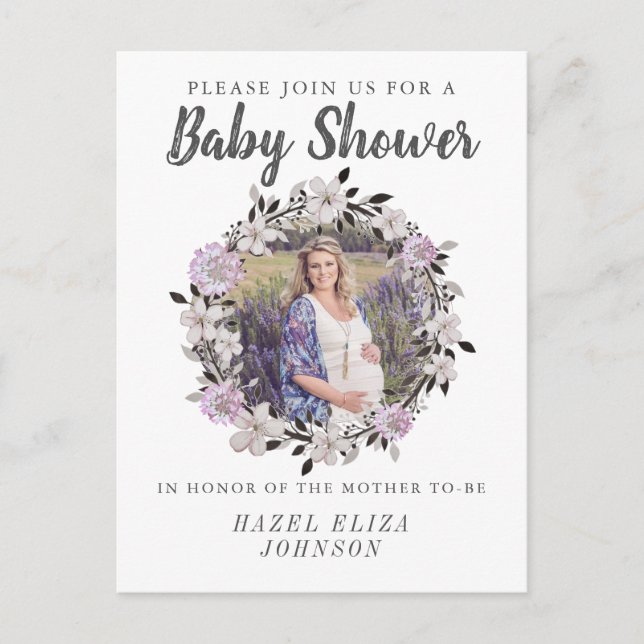 Floral Photo Maternity Baby Shower Invitations (Front)
