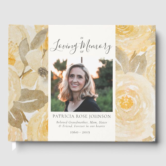Floral Photo Memorial Funeral Remembrance Guest Book (Front)