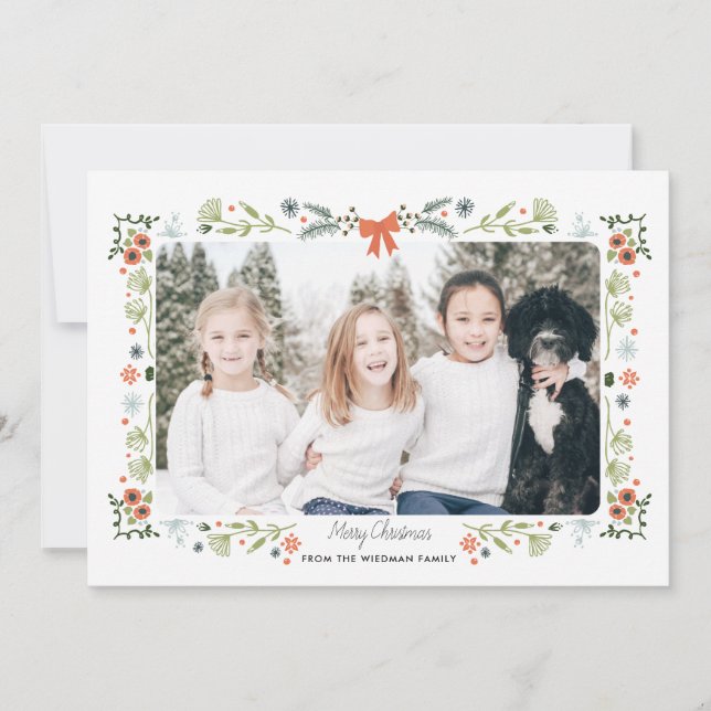 Floral Photo Merry Christmas Holiday Cards (Front)