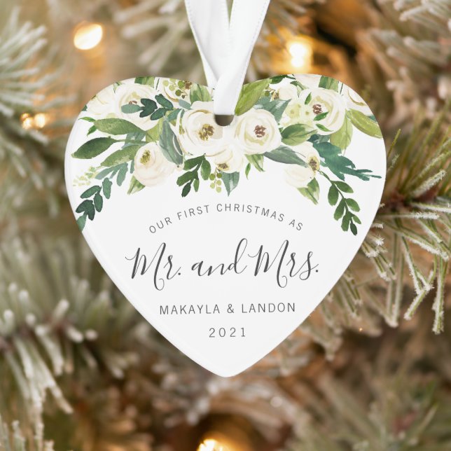 Floral Photo Newlywed Our First Christmas Ornament (Tree)