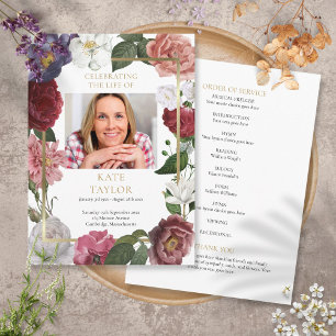 Floral Photo Order Of Service Funeral Program Programme