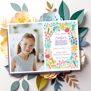 Floral Photo Preschool Graduation Invitation