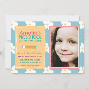  Floral Photo Preschool Graduation Invitation