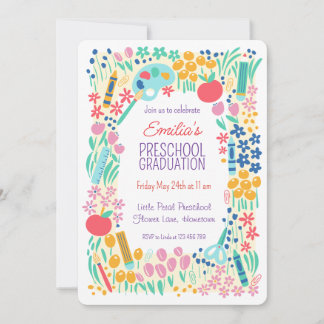 Floral Photo Preschool Graduation Party Invitation