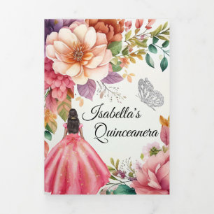 Floral Photo Quinceanera Trifold Invitation