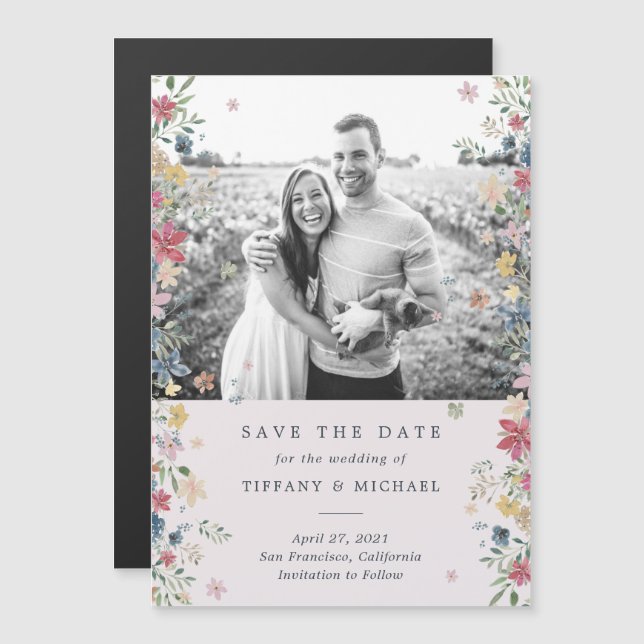 Floral Photo Save the Date Magnetic Invitation (Front/Back)