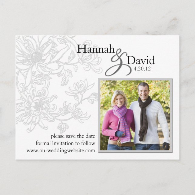 Floral Photo Save the Date Postcard (Front)