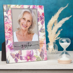 Floral Photo Sister Memorial Tribute Plaque