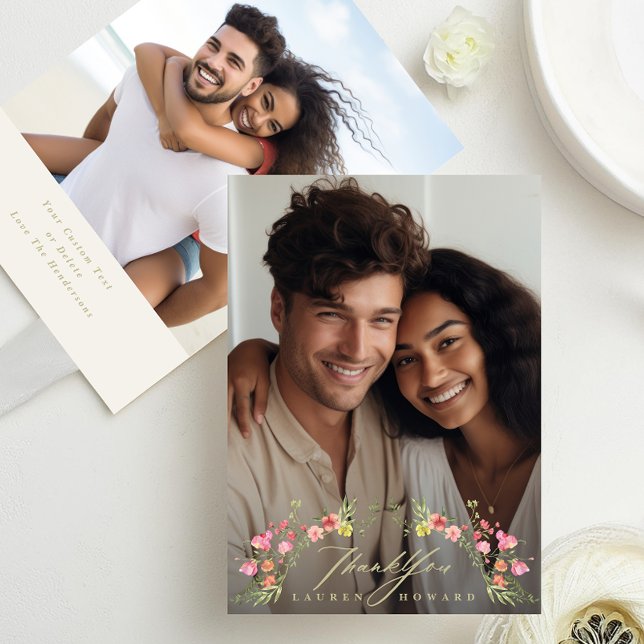 floral photo subtle frame wedding thank you card (Creator Uploaded)