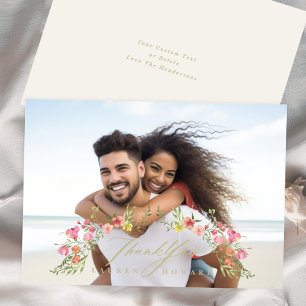 floral photo subtle frame wedding thank you card