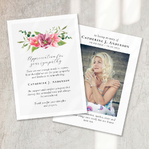 Floral Photo Sympathy Funeral Memorial Thank You Card