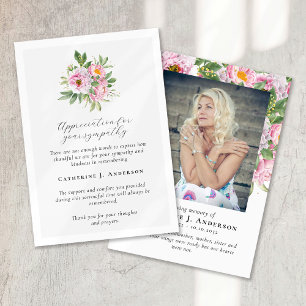 Floral Photo Sympathy Funeral Memorial Thank You Card
