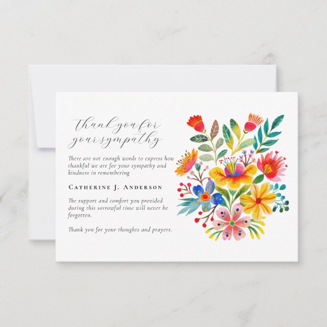 Floral Photo Sympathy Funeral Memorial Thank You Card (Front)