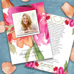 Floral Photo Sympathy Funeral Prayer Card