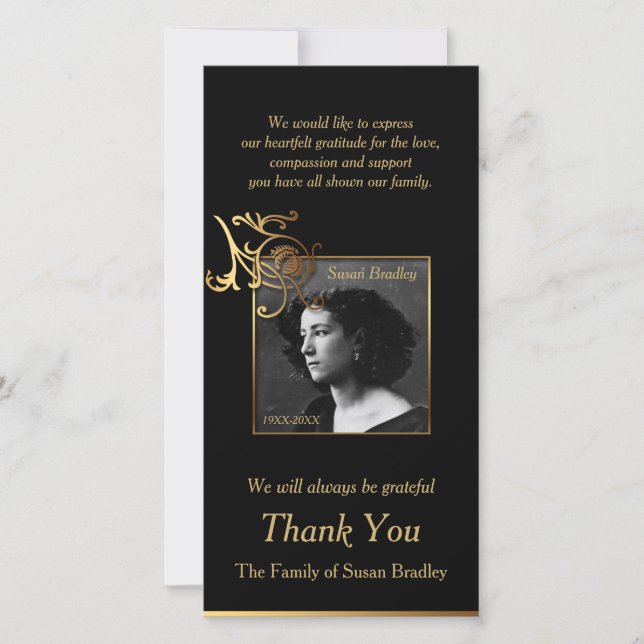 Floral Photo Sympathy Thank You with gold piping (Front)