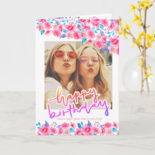 floral photo watercolor birthday women's fashion card