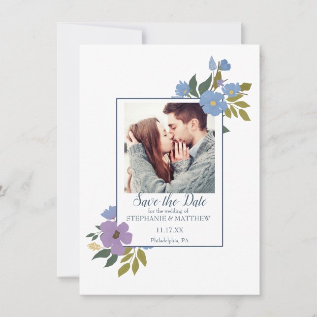 Floral Photo Wedding Save the Date Invitation (Front)