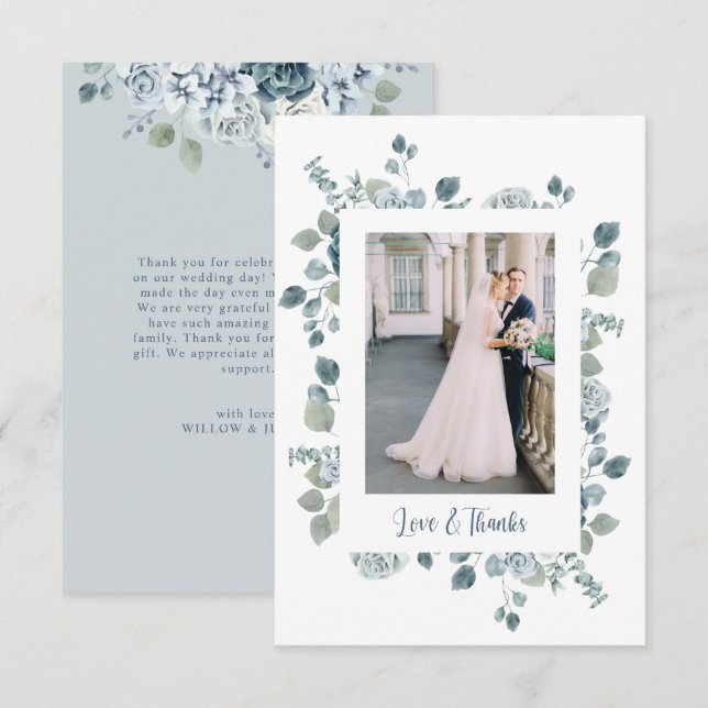 Floral Photo Wedding Thank You Card (Front/Back)