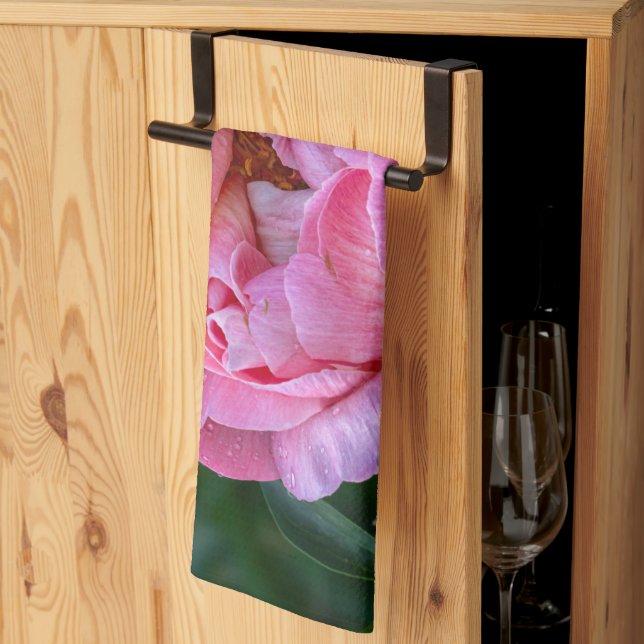 Floral Photography, Pink Peony Flower Tea Towel (Thirds Fold)