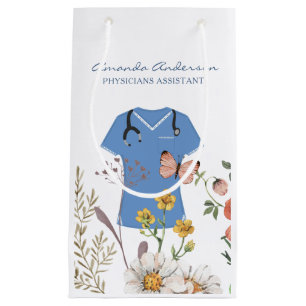 Floral Physicians Assistant PA Cotton Small Gift Bag