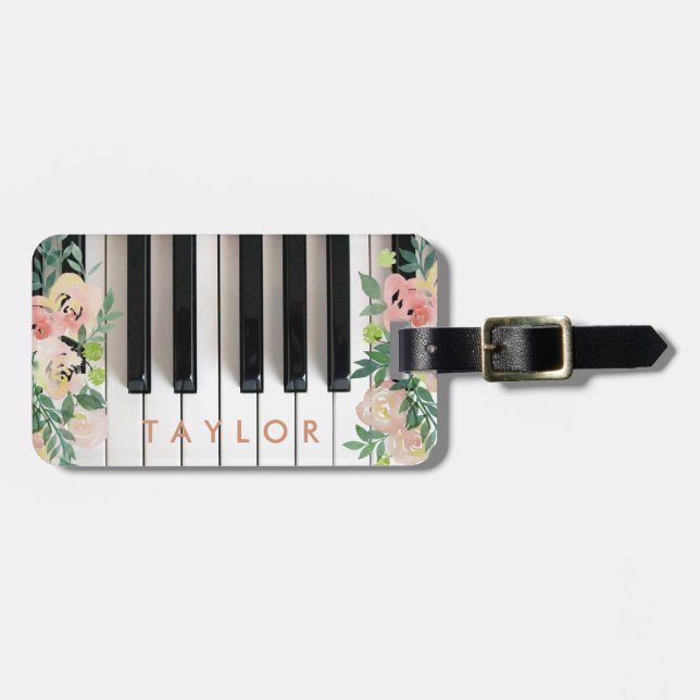 floral piano design luggage tag (Front Horizontal)