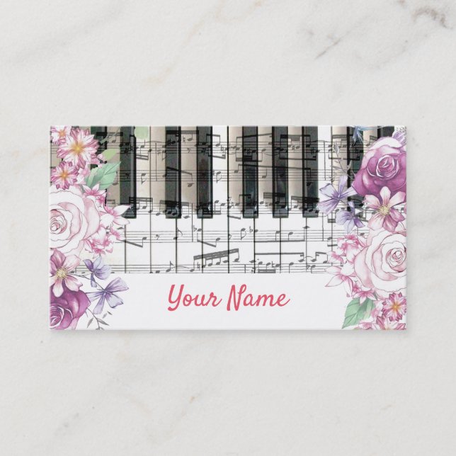 floral piano teacher business card (Front)