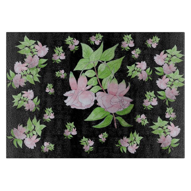 floral picture of bunches of pretty pink flowers cutting board (Front)