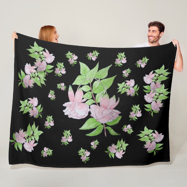 floral picture of bunches of pretty pink flowers fleece blanket (In Situ)
