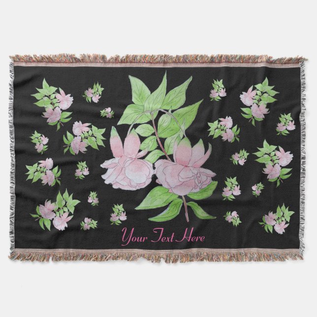 floral picture of bunches of pretty pink flowers throw blanket (Front)