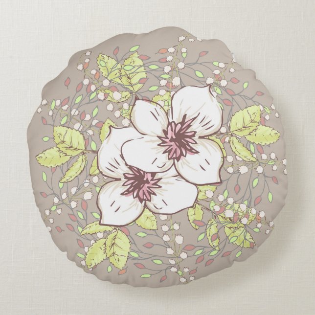 Floral Pillow Design Tan & White (Back)